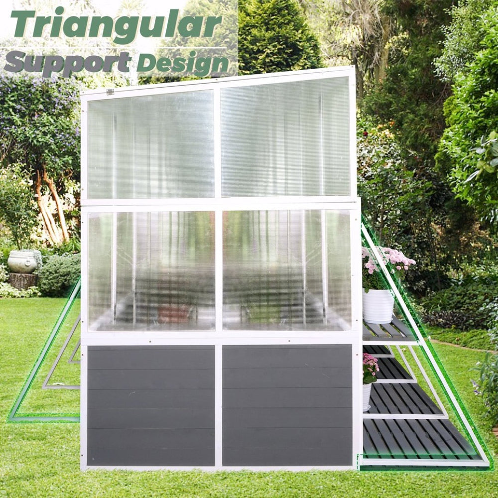 English Elm Greenhouse, Wooden Lean to Walk in Design with Polycarbonate Panels for Year Round Growing W1850S00005