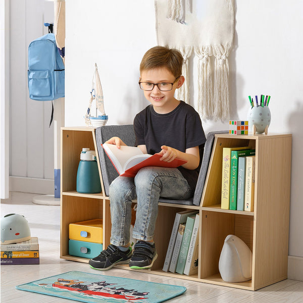 English Elm 6-Cubby Kids Bookcase with Cushioned Reading Nook, Spacious Toy & Book Organizer Bench for Playroom and Bedroom Natural W2225141970