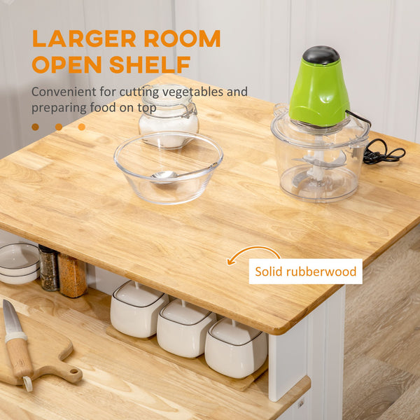 English Elm Kitchen Two-Tier Island Table with Rubber Wood Top, Adjustable Shelves, Drawers & Cabinets, White W2225S00022
