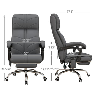 English Elm Executive Massage Office Chair with 4-Point Vibration, Heated Lumbar, Recline to 135°, PU Leather Comfort Gray W2225142102