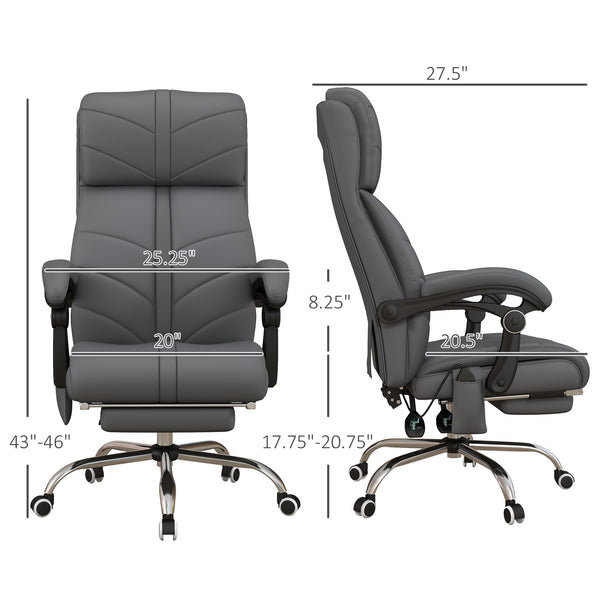 English Elm Executive Massage Office Chair with 4-Point Vibration, Heated Lumbar, Recline to 135°, PU Leather Comfort Gray W2225142102