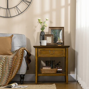 English Elm Side Table Farmhouse End Table with X-Frame, Drawer & Open Shelf Storage, Durable Engineered Wood Design Dark Coffee W2225142093