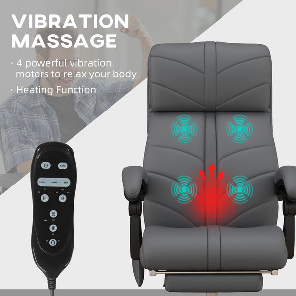 English Elm Executive Massage Office Chair with 4-Point Vibration, Heated Lumbar, Recline to 135°, PU Leather Comfort Gray W2225142102