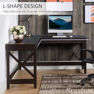English Elm 57" L-Shaped Corner Desk with X-Frame, 57" Wide Compact Home Office Workstation, Brown Finish W2225142088