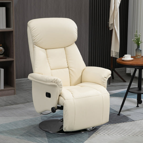 English Elm Manual Recliner Chair 360° Swivel PU Leather Recliner with Footrest, Padded Arms, Steel Base—Cream White W2225142096
