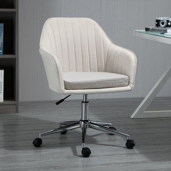English Elm Mid-Back Task Chair with Tub Seat, Beige Fabric Swivel Desk Chair, Adjustable Height & Channel Back W2225142053