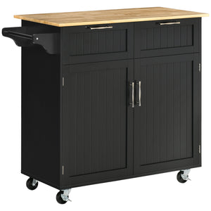 English Elm 41" Rolling Kitchen Island Cart with Rubberwood Top, Drawers, Adjustable Shelves & Locking Wheels for Versatile Storage and Mobility W2225142063