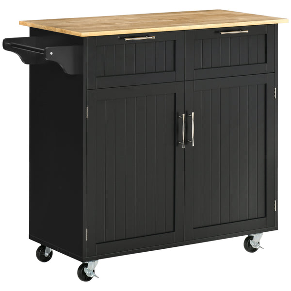English Elm 41" Rolling Kitchen Island Cart with Rubberwood Top, Drawers, Adjustable Shelves & Locking Wheels for Versatile Storage and Mobility W2225142063