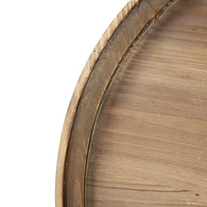 English Elm D23.5 Round Three Tier Side Table Woven Rattan Shelves Fir Wood Farmhouse Brown W2078141934