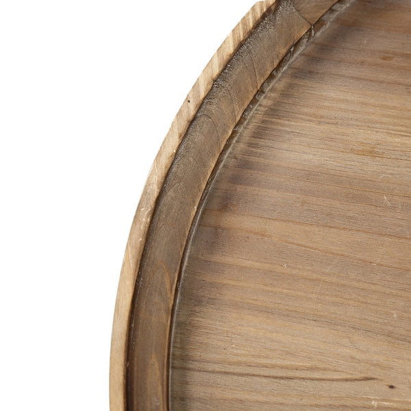 English Elm D23.5 Round Three Tier Side Table Woven Rattan Shelves Fir Wood Farmhouse Brown W2078141934