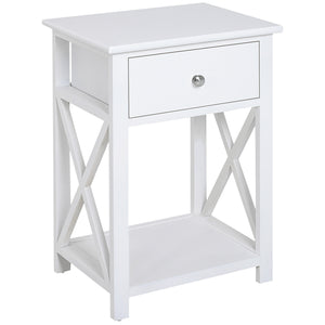 English Elm Side Table Farmhouse End Table with X-Frame, Drawer & Open Shelf Storage, Durable Engineered Wood Design White W2225142074