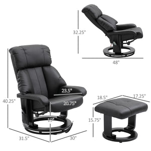 English Elm Recliner PU Leather Massage Chair with Ottoman, 10-Zone Vibration, 145° Recline, Swivel Wood Base W2225142057
