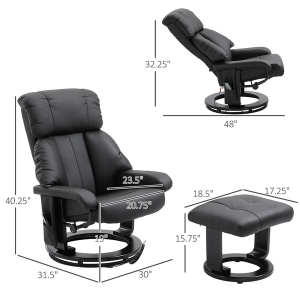 English Elm Recliner PU Leather Massage Chair with Ottoman, 10-Zone Vibration, 145° Recline, Swivel Wood Base W2225142057