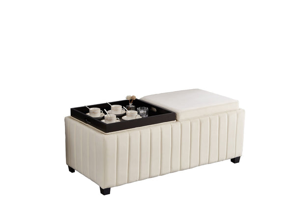 English Elm 45 Inch Velvet Storage Ottoman Bench with Tray Top for Living Room or Bedroom W2082130361