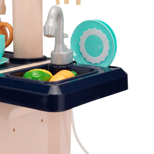 English Elm Large Kids Pretend Cooking Station with Pump Sink Realistic Sounds Lights 65 Pieces W2181142136
