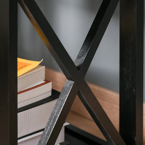 English Elm Side Table Farmhouse End Table with X-Frame, Drawer & Open Shelf Storage, Durable Engineered Wood Design Black W2225142073