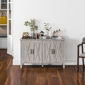 English Elm Buffet Rustic 47" Sideboard with 4 X-Brace Barn Doors, Adjustable Shelves, Gray Wood Grain Storage W2225142097