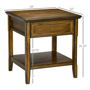 English Elm Side Table Farmhouse End Table with X-Frame, Drawer & Open Shelf Storage, Durable Engineered Wood Design Dark Coffee W2225142093