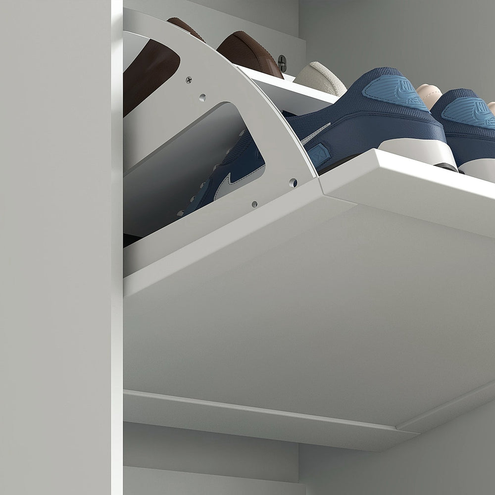 English Elm HOMCOM Slim Entryway Shoe Cabinet with 3 Flip Doors, Adjustable 2-Level Shelves, Holds 18 Pairs White W2225142090