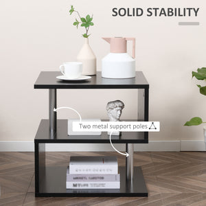 English Elm 20" Modern End Table S-Shape Accent Side Table with 3-Tier Storage, Steel Poles, Lightweight Black Finish W2225142071