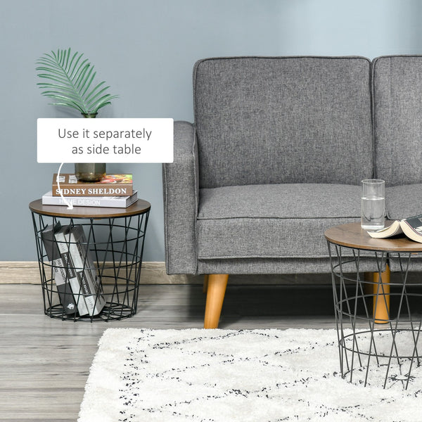 English Elm End Tables Set of 2 Nesting with Removable Tray Tops & Hidden Storage, Round Metal Accent Tables (Black) W2225142092