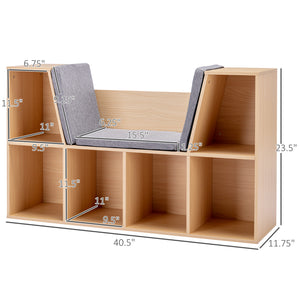 English Elm 6-Cubby Kids Bookcase with Cushioned Reading Nook, Spacious Toy & Book Organizer Bench for Playroom and Bedroom Natural W2225141970