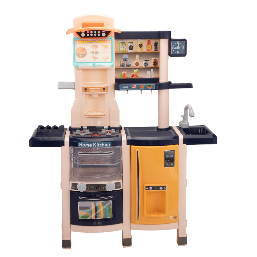 English Elm Large Kids Pretend Cooking Station with Pump Sink Realistic Sounds Lights 65 Pieces W2181142136
