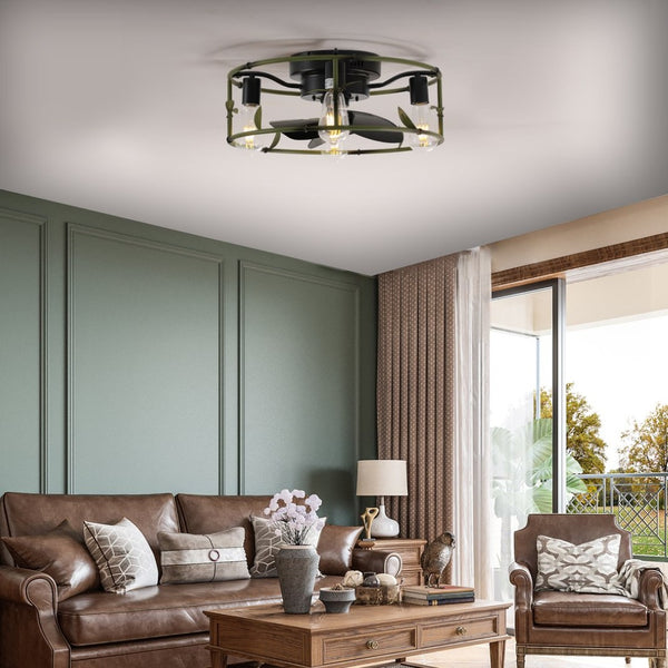 English Elm Beaded Wood Chandelier Fan Semi Flush Mount Bohemian Rustic Light for Small Rooms W1340P209772