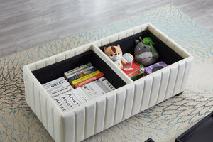 English Elm 45 Inch Velvet Storage Ottoman Bench with Tray Top for Living Room or Bedroom W2082130361