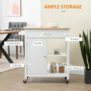 English Elm Kitchen Island Cart with Solid Wood Top, Rolling Storage Cabinet, Drawer, Towel Rack & Wheels for Dining White W2225142052