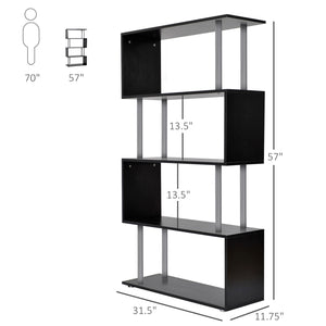 English Elm Modern S-Shaped 5 Tier Bookcase Room Divider - Black Metal & Wood Shelf, Stylish Storage Solution W2225142056