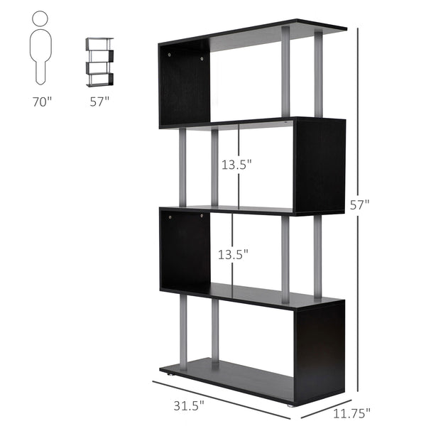 English Elm Modern S-Shaped 5 Tier Bookcase Room Divider - Black Metal & Wood Shelf, Stylish Storage Solution W2225142056