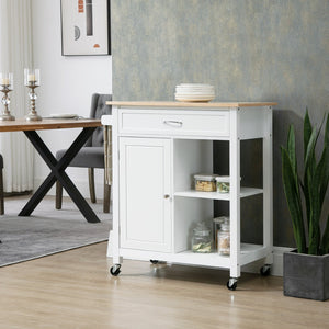 English Elm Kitchen Island Cart with Solid Wood Top, Rolling Storage Cabinet, Drawer, Towel Rack & Wheels for Dining White W2225142052