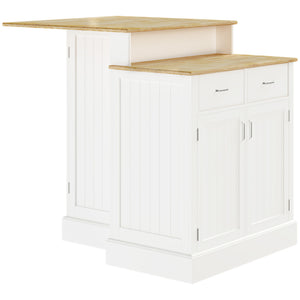English Elm Kitchen Two-Tier Island Table with Rubber Wood Top, Adjustable Shelves, Drawers & Cabinets, White W2225S00022