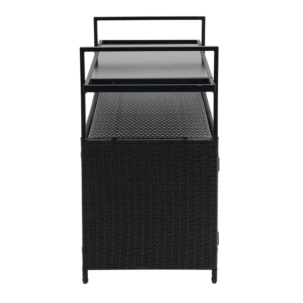 English Elm Outdoor Wicker Bar Cart with Glass Top — Rolling Rattan Beverage Trolley, Weatherproof Patio Server, Black W640140573