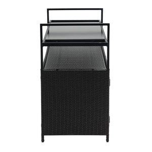 English Elm Outdoor Wicker Bar Cart with Glass Top — Rolling Rattan Beverage Trolley, Weatherproof Patio Server, Black W640140573