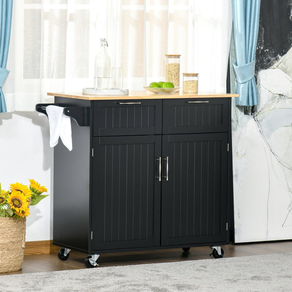 English Elm 41" Rolling Kitchen Island Cart with Rubberwood Top, Drawers, Adjustable Shelves & Locking Wheels for Versatile Storage and Mobility W2225142063