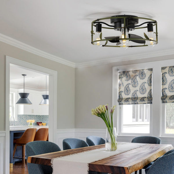 English Elm Beaded Wood Chandelier Fan Semi Flush Mount Bohemian Rustic Light for Small Rooms W1340P209772