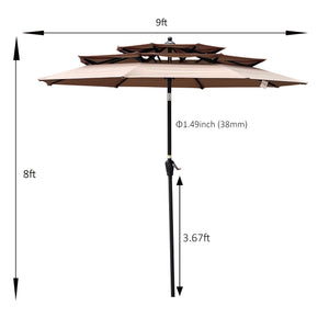 English Elm 9Ft 3-Tiers Outdoor Umbrella with Crank Tilt & Wind Vent, UV40+ Water Resistant Patio Deck Shade W656127029