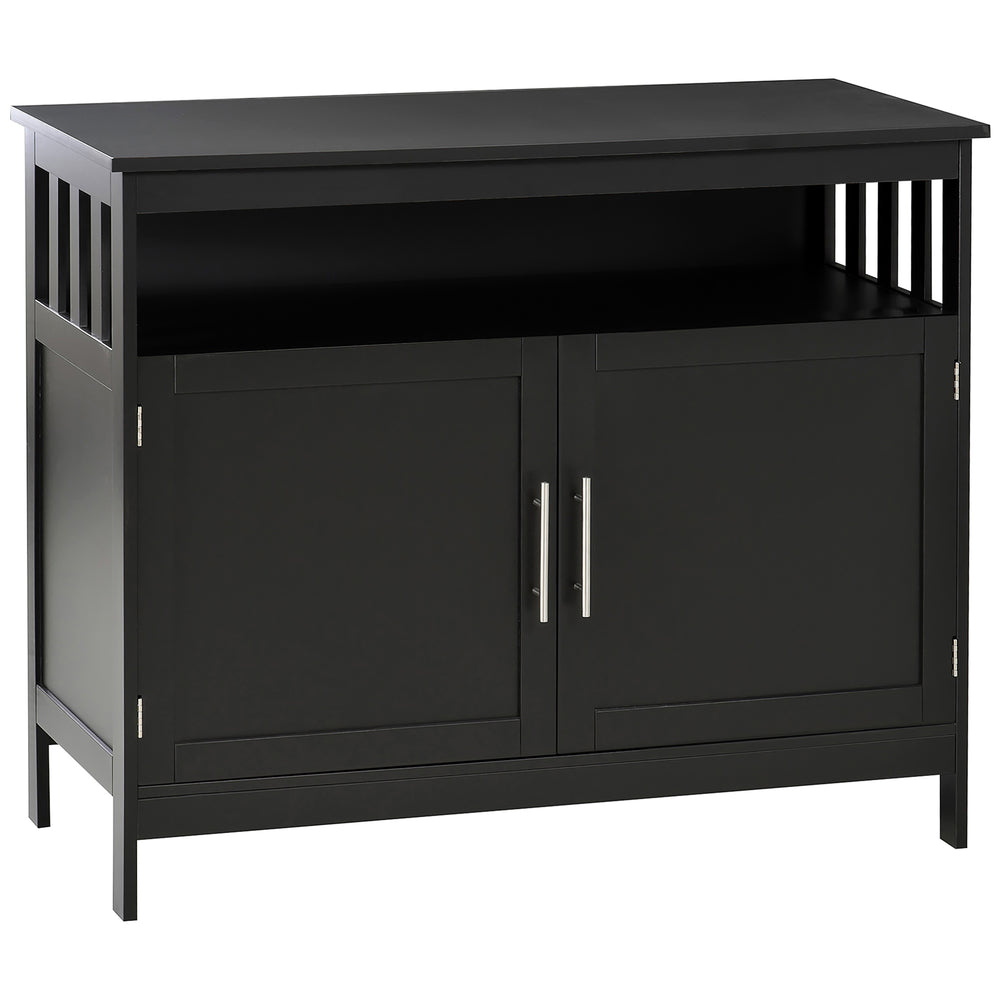 English Elm Sideboard Modern Buffet Cabinet with Magnet Door and Aluminum Handles, Large Storage & Adjustable Shelf Black W2225142078