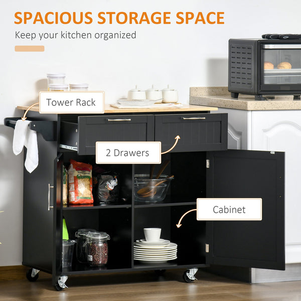English Elm 41" Rolling Kitchen Island Cart with Rubberwood Top, Drawers, Adjustable Shelves & Locking Wheels for Versatile Storage and Mobility W2225142063