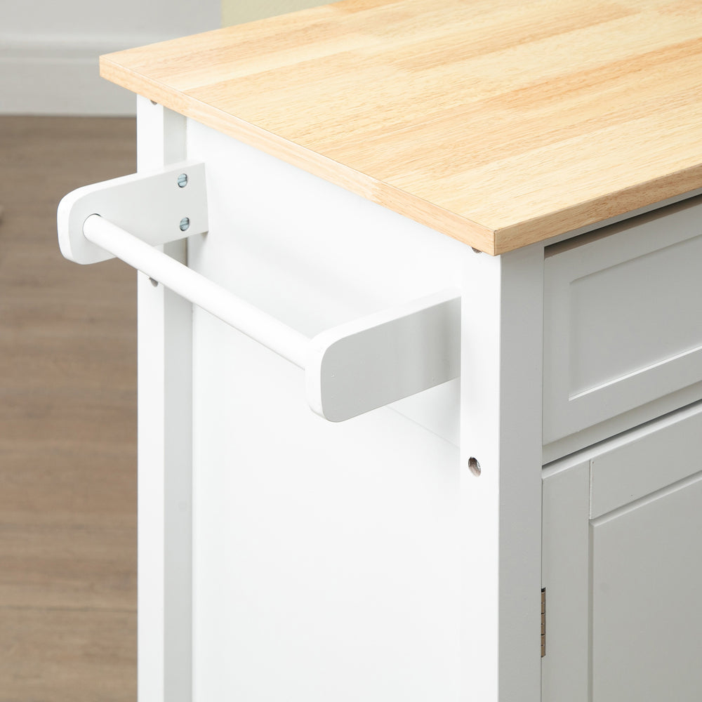 English Elm Kitchen Island Cart with Solid Wood Top, Rolling Storage Cabinet, Drawer, Towel Rack & Wheels for Dining White W2225142052