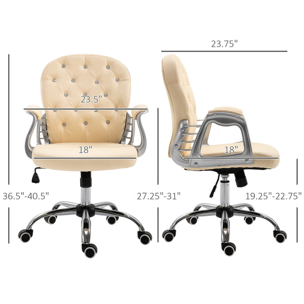 English Elm PU Leather Button-Tufted Office Chair with Padded Arms, Adjustable Tilt & Height, 360° Swivel Wheels W2225142098
