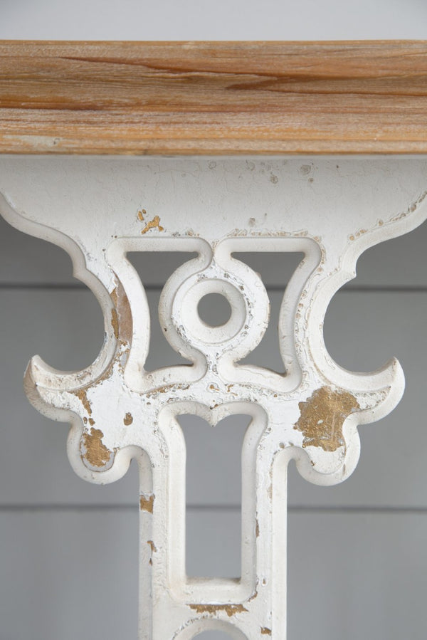 English Elm 32" Whitewashed Iron Scrollwork Console Table Warm Fir Top Narrow Entryway Accent W2078141935