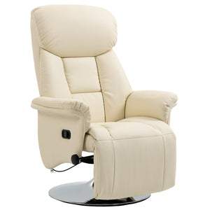 English Elm Manual Recliner Chair 360° Swivel PU Leather Recliner with Footrest, Padded Arms, Steel Base—Cream White W2225142096