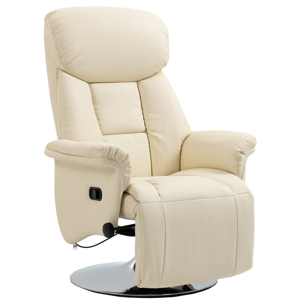 English Elm Manual Recliner Chair 360° Swivel PU Leather Recliner with Footrest, Padded Arms, Steel Base—Cream White W2225142096