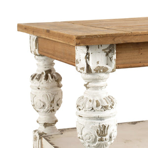 English Elm 47" Whitewash Fir Wood Coffee Table with Open Shelf French Country Living Room W2078141933