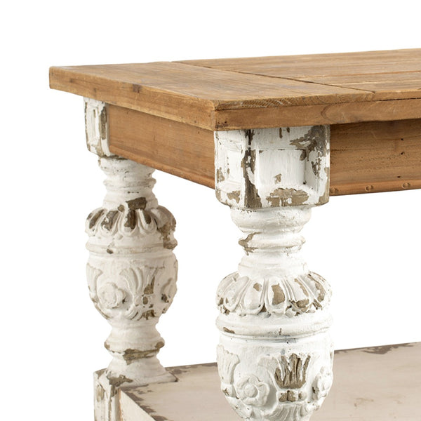 English Elm 47" Whitewash Fir Wood Coffee Table with Open Shelf French Country Living Room W2078141933
