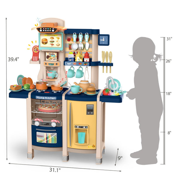 English Elm Large Kids Pretend Cooking Station with Pump Sink Realistic Sounds Lights 65 Pieces W2181142136