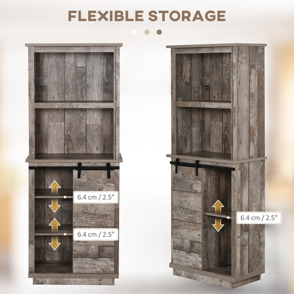 English Elm Freestanding Rustic Kitchen Buffet with Hutch and Sliding Barn Door Pantry, 5-Tier Adjustable Storage, Vintage Wood W2225142091